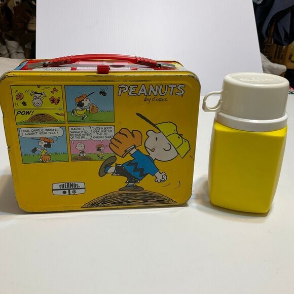 Vintage Peanuts Snoopy Charlie Brown 1960’s Metal Lunchbox and Thermos by Thermo - Picture 6 of 15